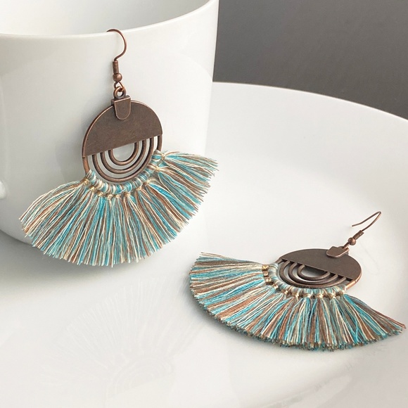 NEW "Nile" Tassel Earrings (Blue and Brown) - Picture 2 of 8